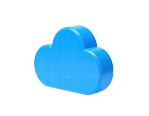 A 3D, solid-blue cloud icon, tilted slightly, set against a stark black backdrop