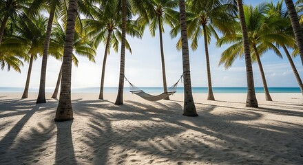 Tropical Paradise Beach Scene with Hammock