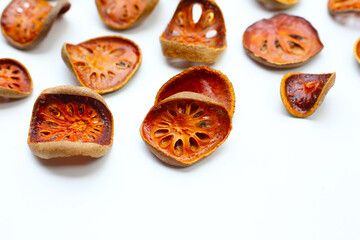 Dried bael slices used for herbal tea.