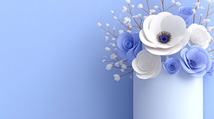 Elegant Floral Arrangement of White and Blue Anemones on Light Blue Background
