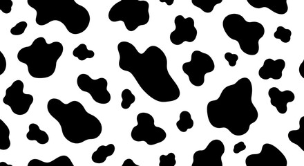 Seamless cow pattern with black spots on white background, vector illustration