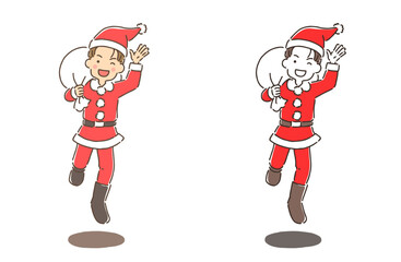 Christmas・サンタクロースのコスプレをしてジャンプしている若い男性