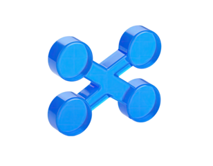 3D rendered image shows a cyan-blue dumbbell-like object on black background