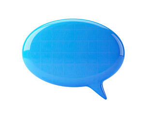 A glossy, blue speech bubble with a grid texture, isolated on black