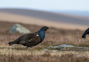 Obraz premium Black Grouse in Scottish Highlands - A Majestic Bird in Natural Habitat.