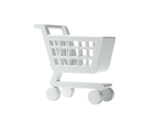 3D-rendered, white shopping cart isolated on a transparent background