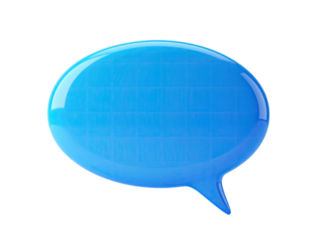 A glossy, blue speech bubble with a grid texture, isolated on black - Powered by Adobe