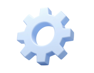 A 3D rendered, glossy, pale blue gear isolated on a black background