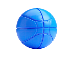 A luminous, blue basketball with characteristic panel lines, isolated on black