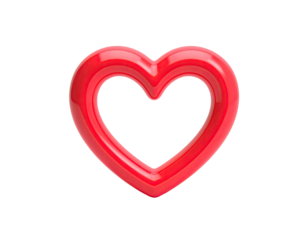 A glossy, three-dimensional red heart shape on a stark black background