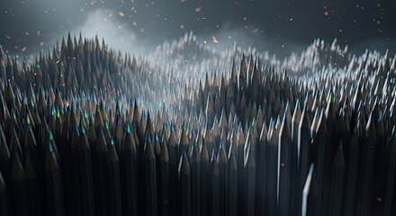 Stunning abstract landscape formed by thousands of sharpened pencils creating a unique artistic vision and inspiring creativity