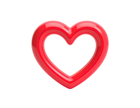 A glossy, three-dimensional red heart shape on a stark black background