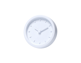 A pristine, white, 3D-rendered clock on a solid black background