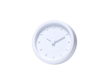 A pristine, white, 3D-rendered clock on a solid black background