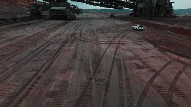 4K Drone Flight under Bucket Wheel Excavator 293 in Hambach Mine Germany