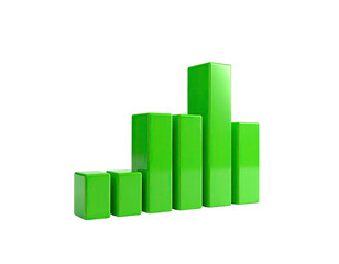 Vibrant green 3D bar graph rising against a black background