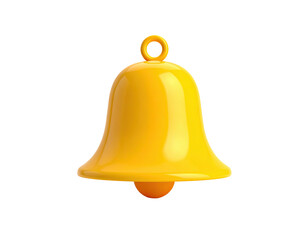 Gleaming yellow cartoon bell with a rounded bottom, hanging loop, and a ball