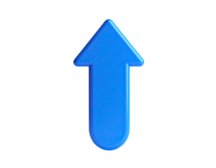 A glossy, sky-blue arrow pointing upwards against a stark black background