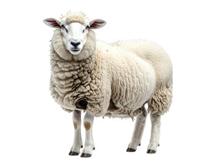 Obraz premium A fluffy, white sheep with a thick wool coat stands against a transparent backdrop