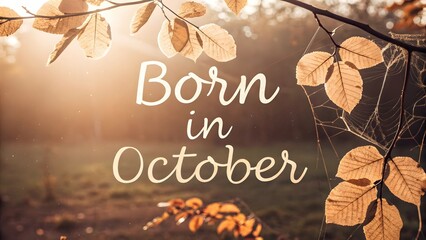Fototapeta premium Autumn Leaves with Light Ray and Text Design for October Celebration