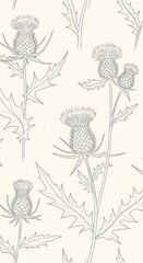 Fototapeta premium Subtle Thistle Line Art Pattern, Elegant Floral Background Decorative Design
