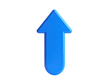 A glossy, sky-blue arrow pointing upwards against a stark black background