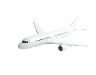 White passenger aircraft, three-quarter view, isolated against a black background