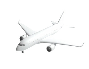 Isometric view of a clean, white, commercial airplane in flight