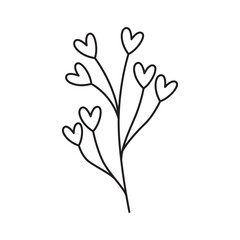 Delicate Line Art Twig With Multiple Small Heart Shaped Leaves On A Transparent Background Symbolizing Love And Nature In A Simple Aesthetic