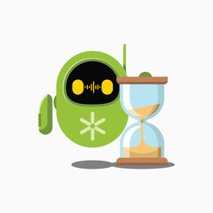 Green robot carrying an hourglass.