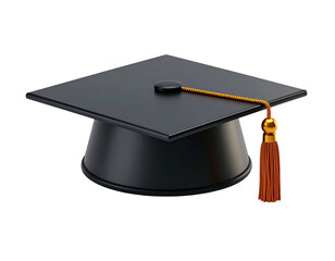 Isolated black graduation cap with gold tassel on a transparent background