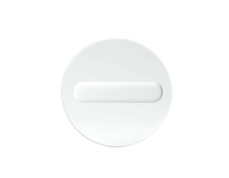 Top-down view of a white, circular tablet with a horizontal indented line