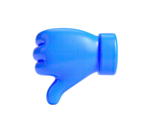 3D-rendered, glossy blue hand giving a thumbs down gesture, set against black