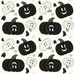 Black and white Halloween pumpkins seamless pattern.