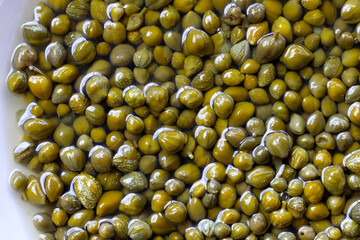 Capers in brine, small pickled flower buds