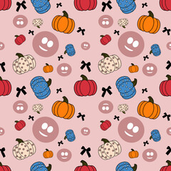 Cute Halloween pattern with colorful pumpkins.