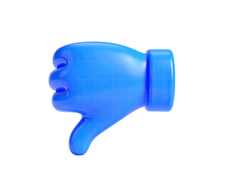3D-rendered, glossy blue hand giving a thumbs down gesture, set against black