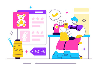 Online Marketplace For Handmade Goods Illustration Featuring a Platform That Allows Craftsmen to Sell Unique Handmade Products to Consumers