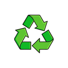 Green recycling symbol with interwoven arrows on white background