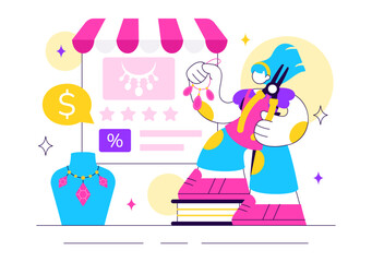 Online Marketplace For Handmade Goods Illustration Featuring a Platform That Allows Craftsmen to Sell Unique Handmade Products to Consumers