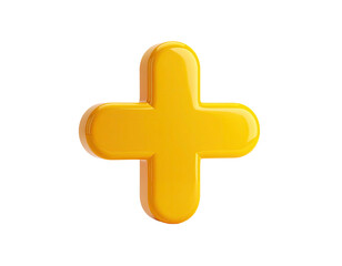 Obraz premium A glossy, golden, three-dimensional plus sign floating on a black background