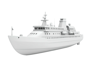 White, generic passenger ship with multiple decks, radar, and flagpole