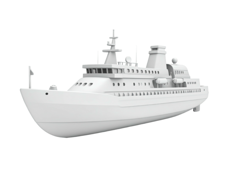 White, generic passenger ship with multiple decks, radar, and flagpole