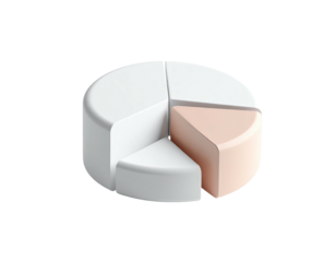 A 3D pie chart showing segmented proportions. One segment is a salmon hue
