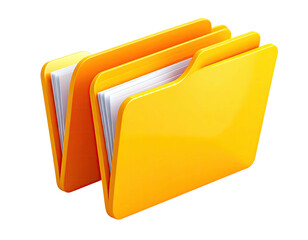 Vivid orange folder icon with document stacks inside on a stark black backdrop