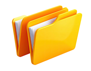 Vivid orange folder icon with document stacks inside on a stark black backdrop