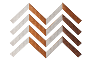 Geometric chevron pattern with textured wood and white stripes isolated on transparent background