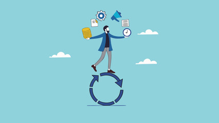 build good work habits with several skills, habitual procedures leading to business or career success, discipline or working efficiency, business people carry out work with a circle of good work habit