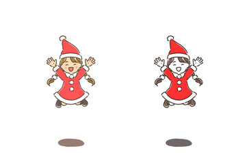 Christmas・サンタクロースのコスプレをして元気にジャンプしている女の子