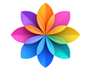 Vivid, abstract flower with layered petals in a gradient of vibrant colors